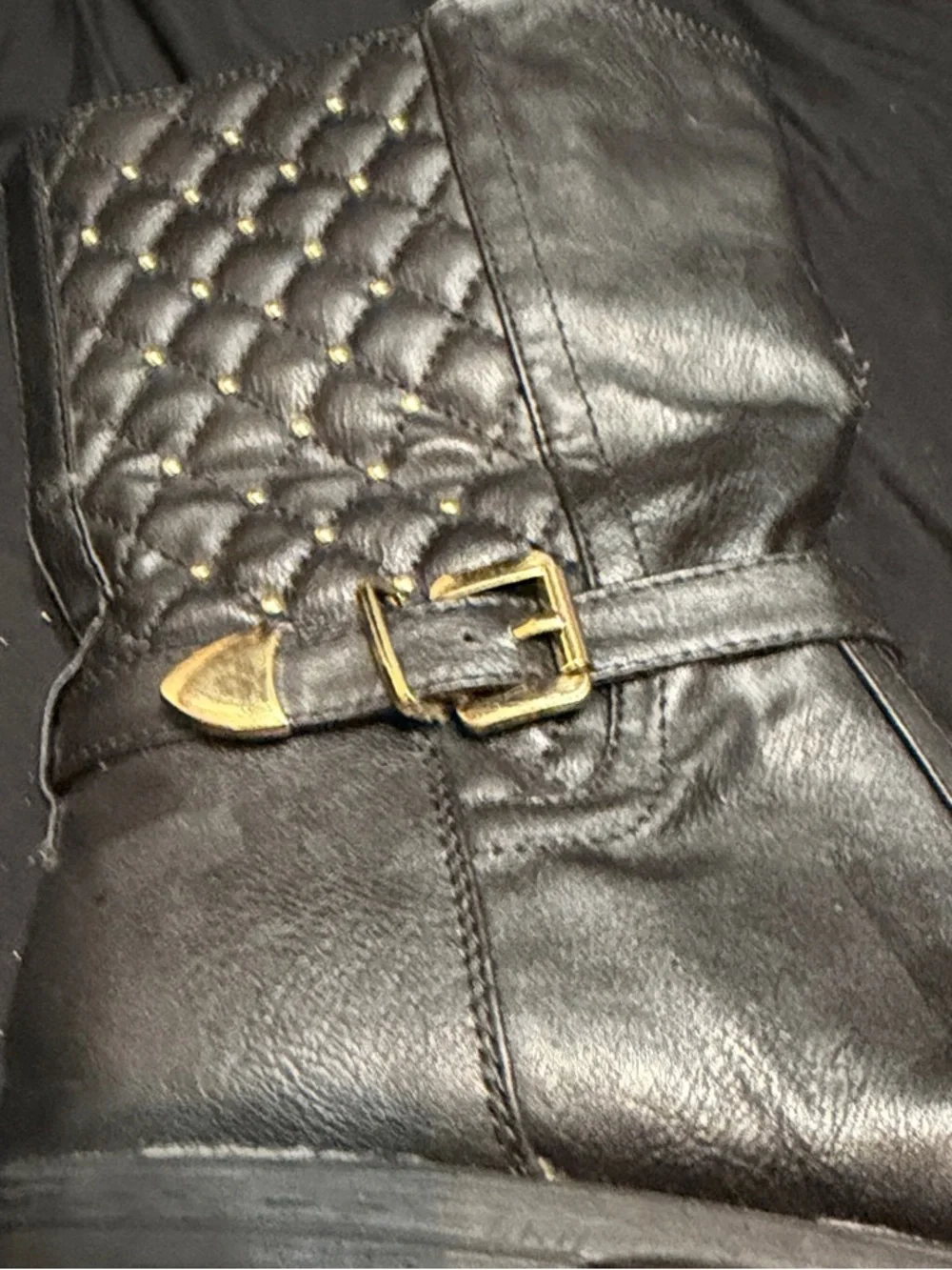 Bumper Black Quilted Leather Ankle Boots with Buckle Detail